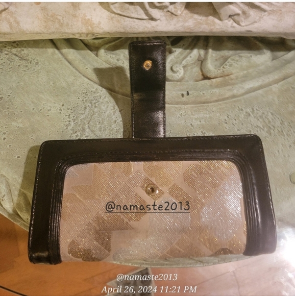 L.A.M.B. by Gwen Stefani Gold Glam Leather Fabric Wallet Designer Luxury #102 - Picture 9 of 16